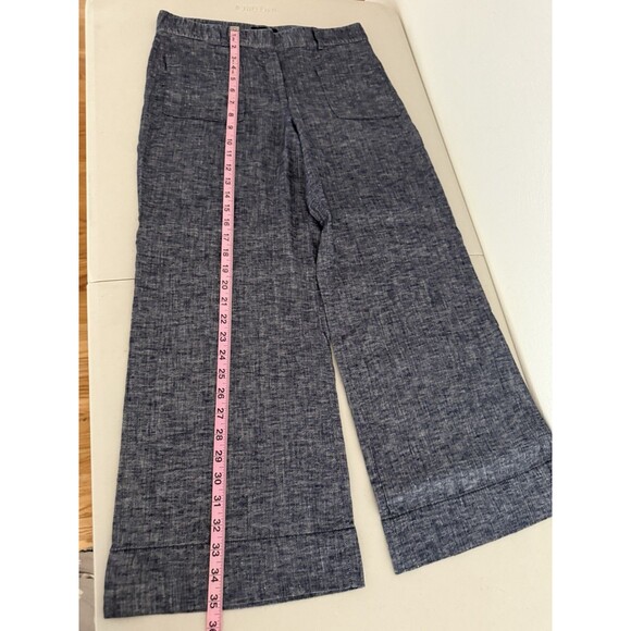Theory Livedale Wide Leg Crop Pants Women Size 4 Blue Tierra Wash Linen Blend - Picture 9 of 11